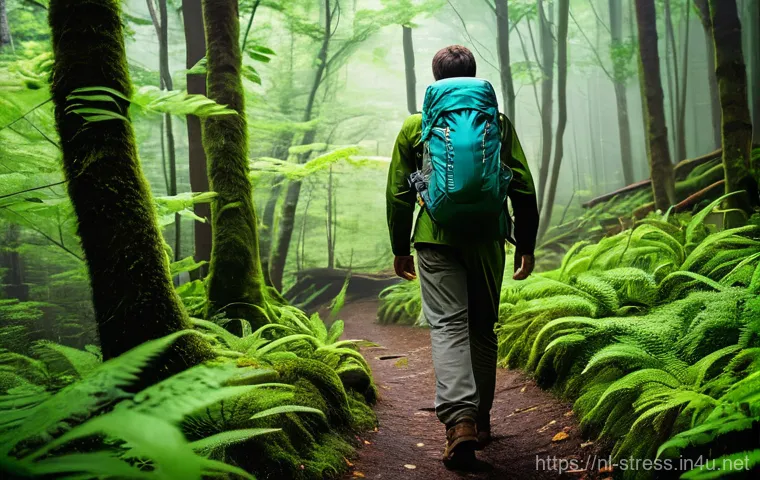 스트레스 해소를 위한 운동  산책과 트레킹 - **Prompt 1: Serene Forest Retreat**
    "A tranquil scene of a person, gender-neutral, walking alone...