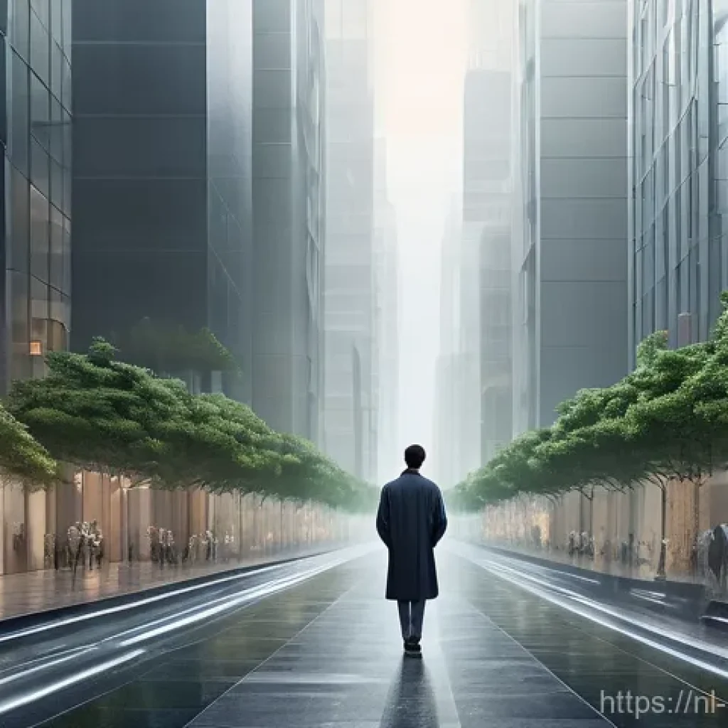 스트레스 해소법  전문가의 도움 받기 - **Prompt:** A young adult, dressed in neat, everyday attire, stands in a bustling, subtly abstract c...