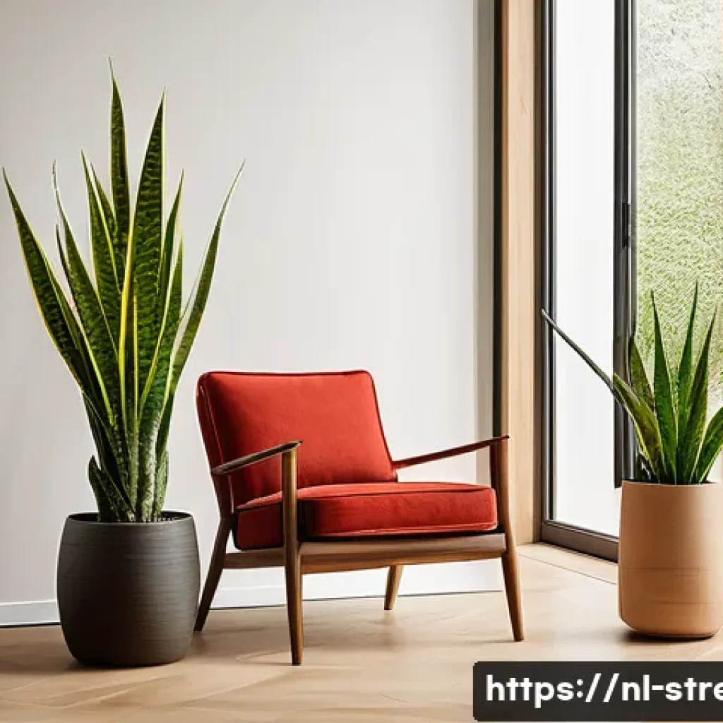 스트레스 해소법  실내 식물 기르기 - A cozy modern Dutch living room interior featuring a variety of low-maintenance houseplants: a tall ...