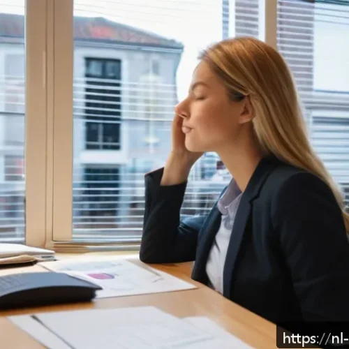 스트레스 해소를 위한 명상과 심호흡 - A serene office setting in the Netherlands during a busy workday, featuring a calm young professiona...