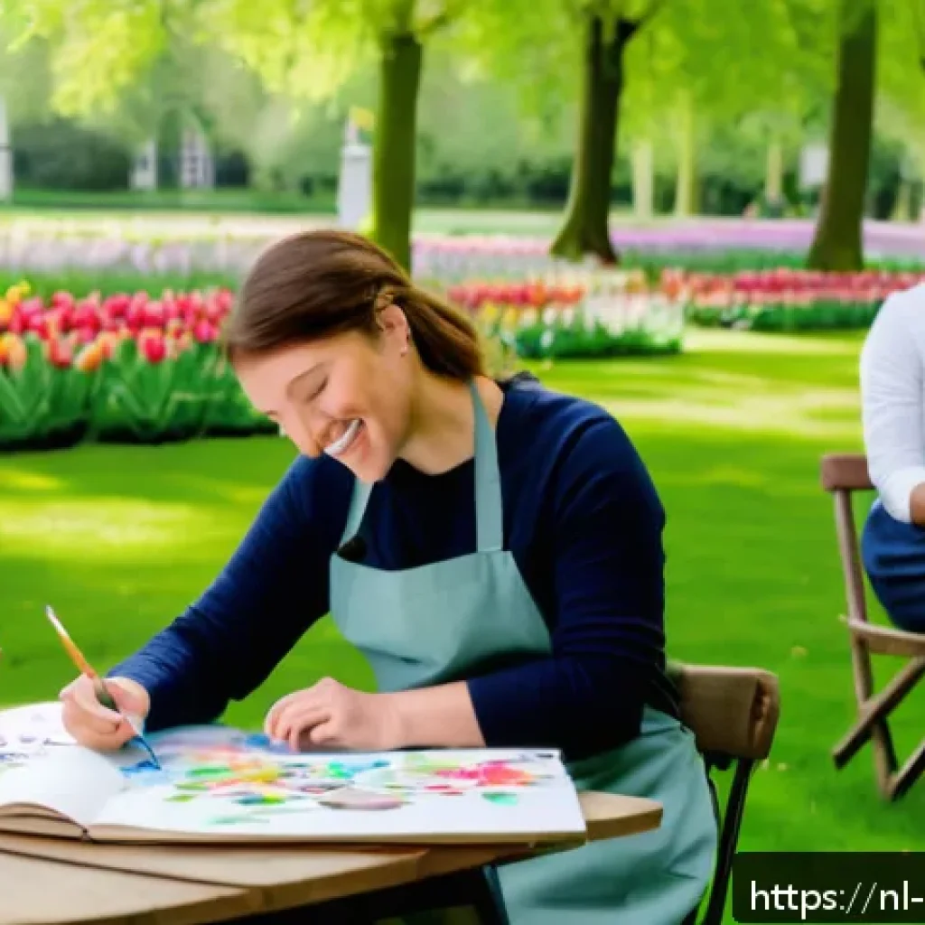 스트레스 해소에 좋은 취미 생활 - A serene outdoor scene featuring a diverse group of adults engaged in a creative painting workshop i...